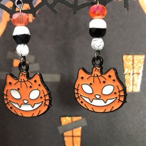 Orange Pumpkin Cat Earrings